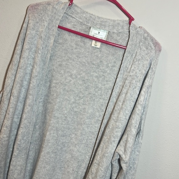Ruby Moon Open Front Long Knit Cardigan Sweater Light Gray Large - Picture 2 of 5